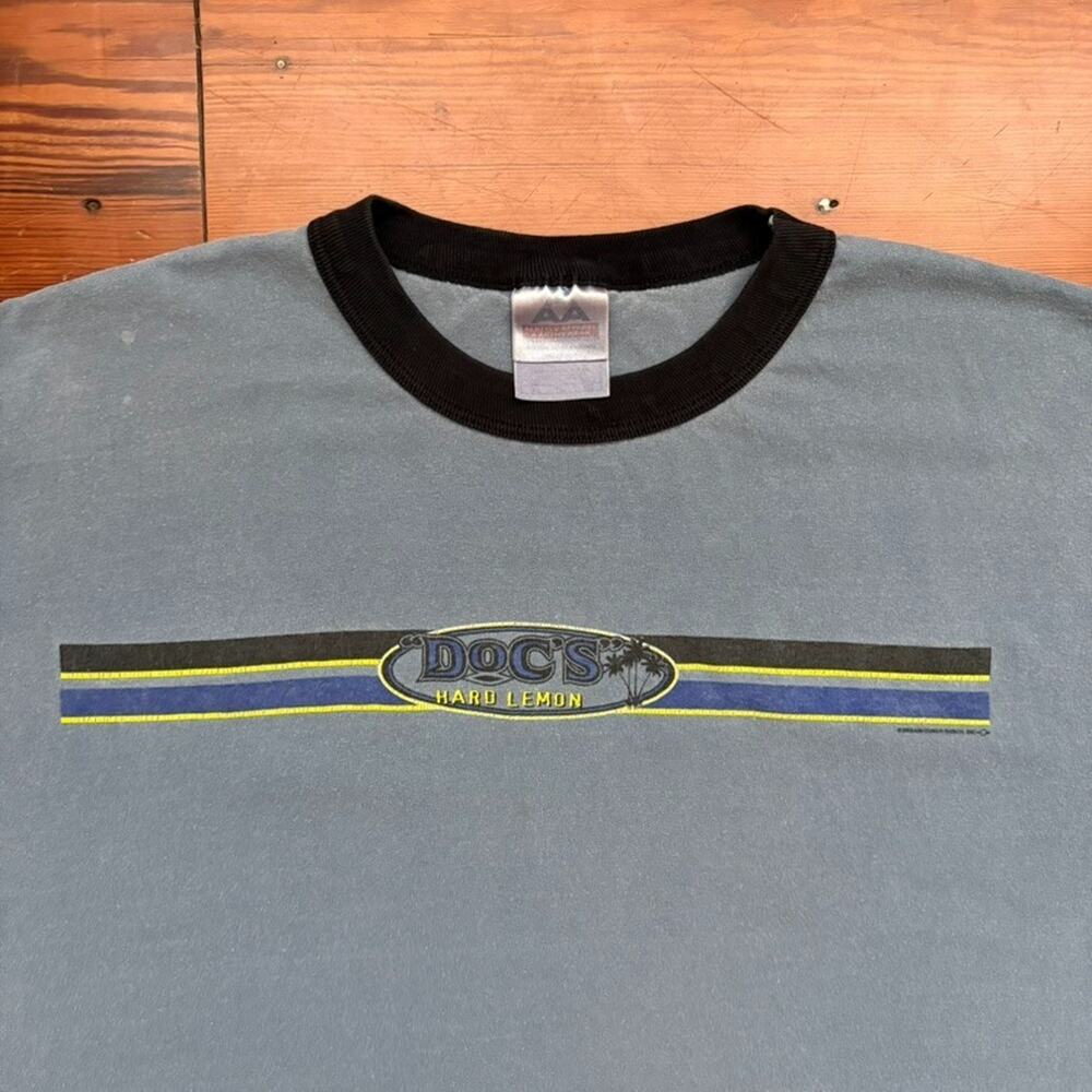 Vintage Docs Hard Lemon T-Shirt Men's Size XL Ringer Busch 1990s Blue